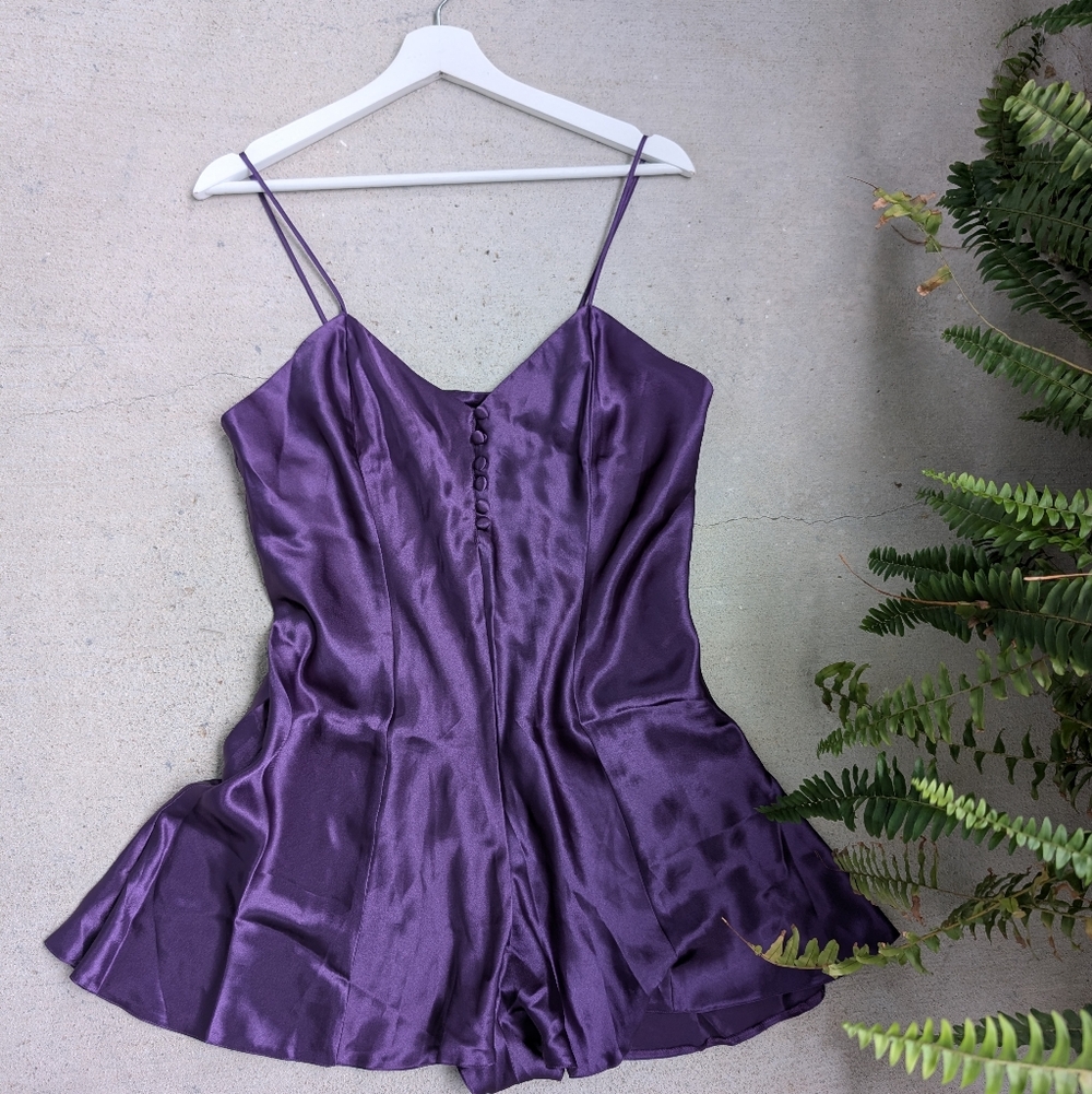 Cacique Deep Purple Satin Slip Satin Teddy Romper Lingerie SZ M